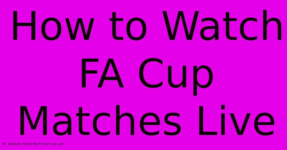 How To Watch FA Cup Matches Live