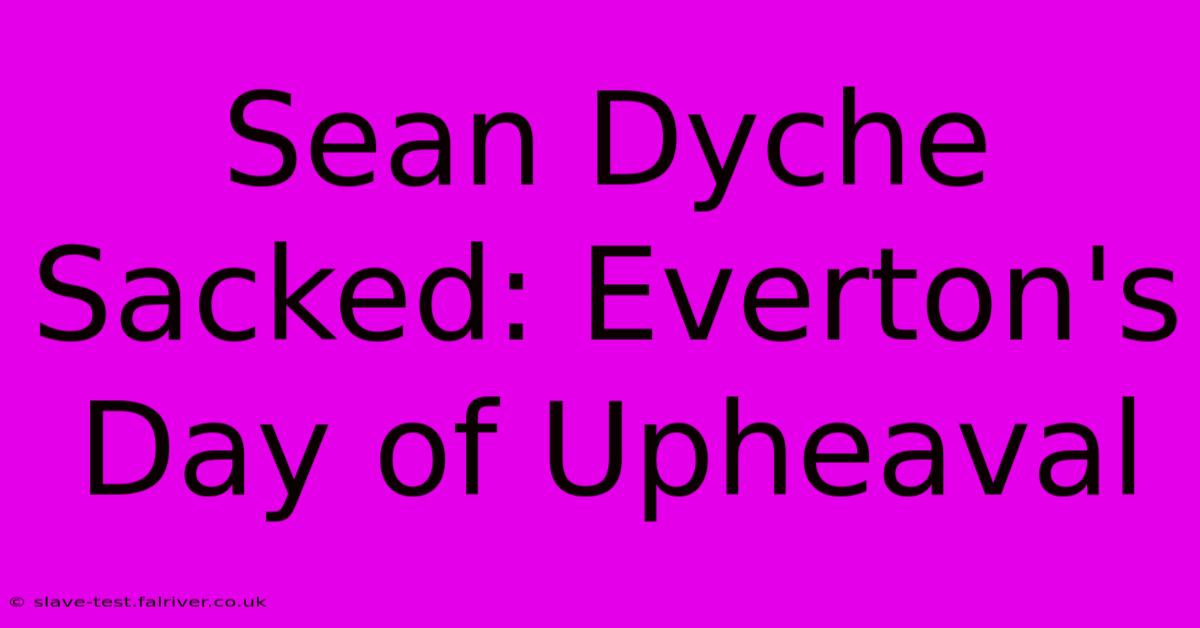 Sean Dyche Sacked: Everton's Day Of Upheaval